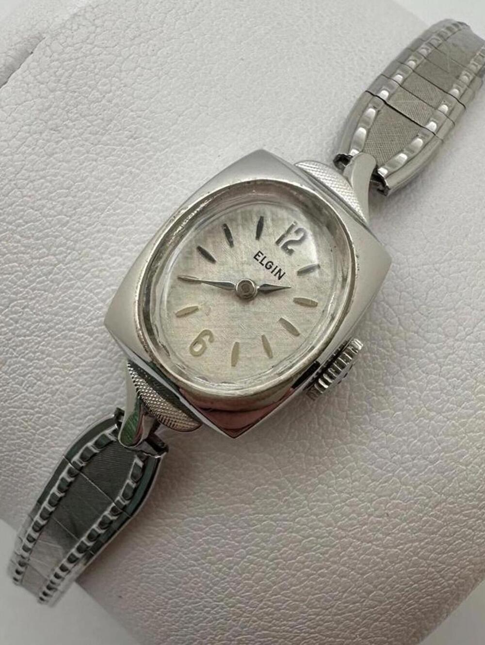 Vintage Elgin Womens Watch 10K RGP Bezel Manual Wind Textured Dial Admiral Band